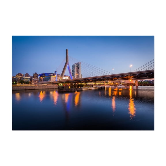 The Leonard P. Zakim Bunker Hill Bridge - Boston Massachusetts Photography Bridge City Night Sky Architecture Skyline Unframed Wall Art Print 4 x 6 inches
