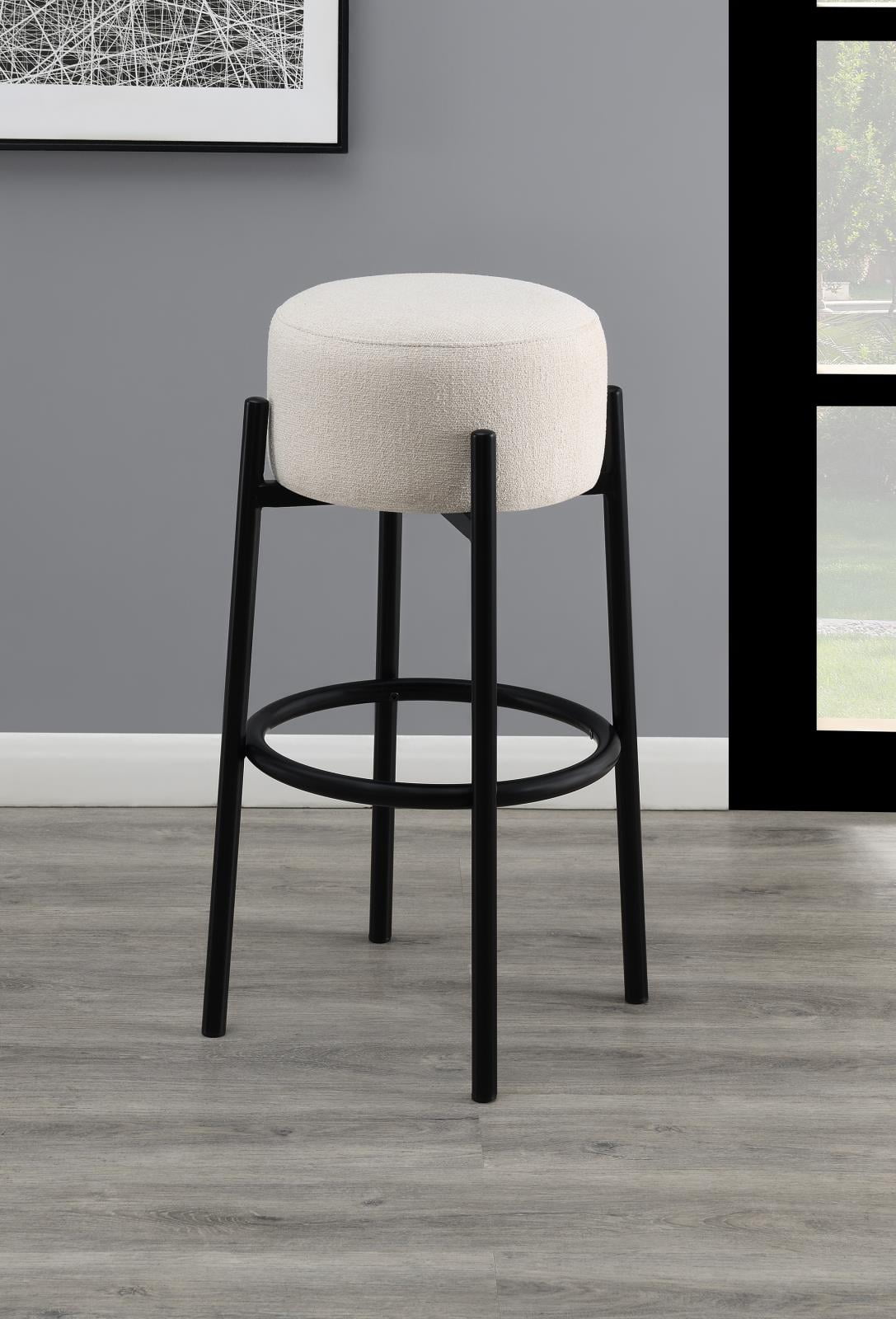 Leonard Upholstered Backless Round Stools White and Black Set of 2