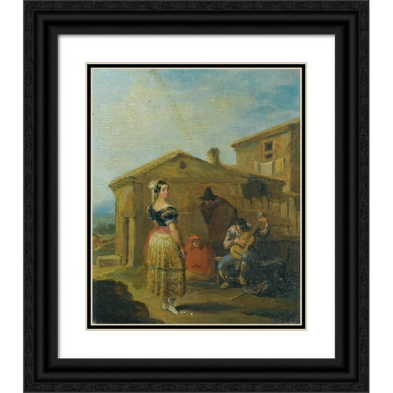 Leonardo Alenza y Nieto 15x18 Black Ornate Wood Framed Double Matted Museum Art Print Titled - A Woman Standing Before a Musical Group