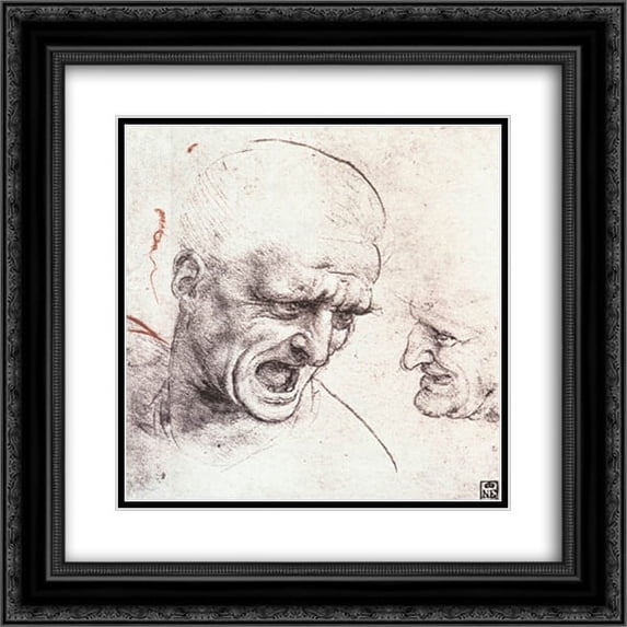 Leonardo Da Vinci 2x Matted 20x20 Black Ornate Framed Art Print 'Head studies'