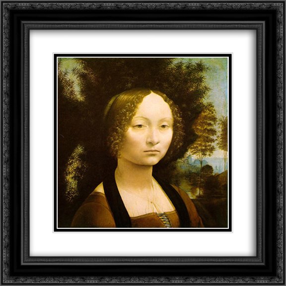 Leonardo Da Vinci 2x Matted 20x20 Black Ornate Framed Art Print 'Portrait of Ginevra Benci'