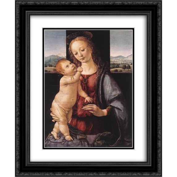 Leonardo Da Vinci 2x Matted 20x24 Black Ornate Framed Art Print 'Madonna and Child with a Pomegranate'