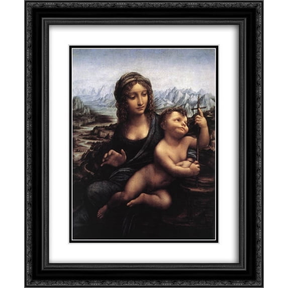 Leonardo Da Vinci 2x Matted 20x24 Black Ornate Framed Art Print 'Madonna with the Yarnwinder'