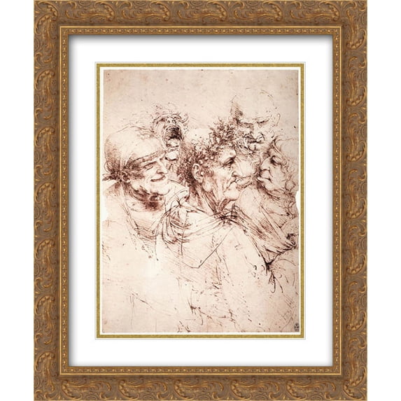 Leonardo Da Vinci 2x Matted 20x24 Gold Ornate Framed Art Print 'Study of five grotesque heads'