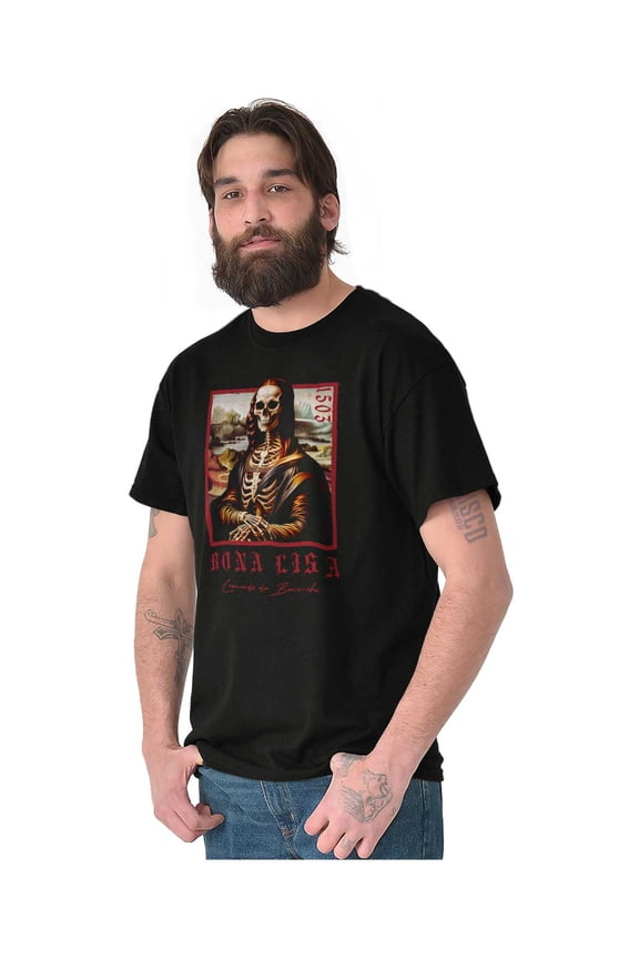 Leonardo Da Vinci Mona Lisa Skeleton Men's Graphic T Shirt Tees Brisco Brands X