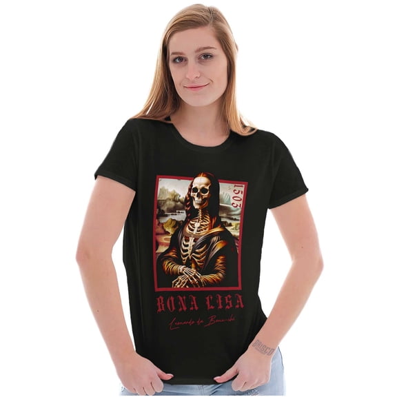 Leonardo Da Vinci Mona Lisa Skeleton Womens Slim Fit Graphic Tee Brisco Brands S