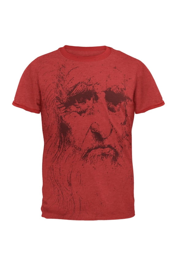 Leonardo Da Vinci Portrait Mens Ringer T Shirt Heather Red-Red 2XL