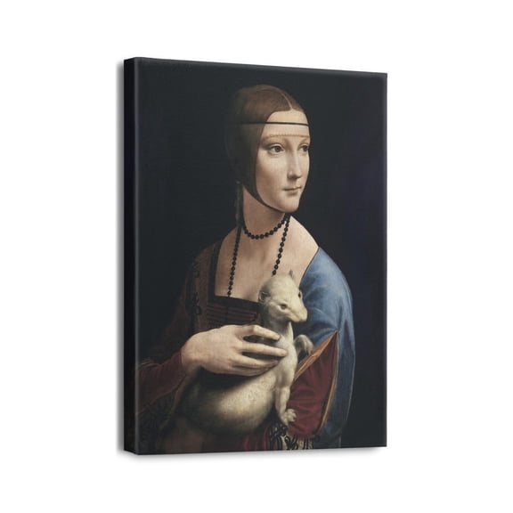 Leonardo Da Vinci's Canvas Wall Art - Lady with an Ermine Classic Artwork Picture Print with Framed Famous Oil Painting Hang for Home Office Bedroom Living Room Wall Decor-12" X16"