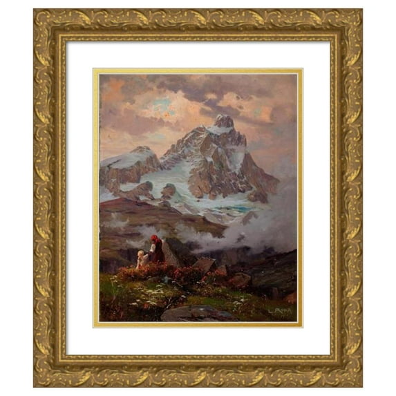 Leonardo Roda 15x18 Gold Ornate Wood Frame and Double Matted Museum Art Print Titled - The Matterhorn (1918)