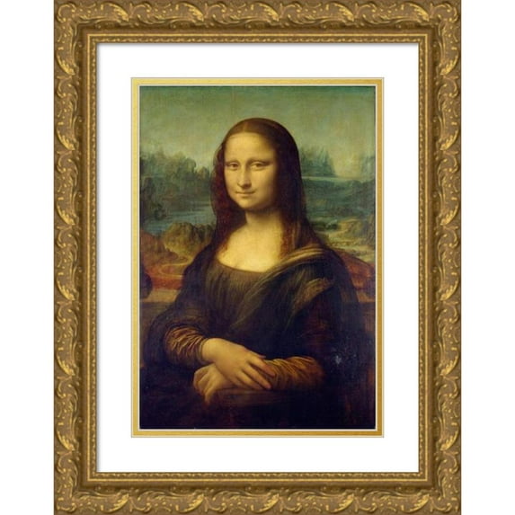 Leonardo da Vinci 13x18 Gold Ornate Wood Frame and Double Matted Museum Art Print Titled - Mona Lisa (1503-1506)