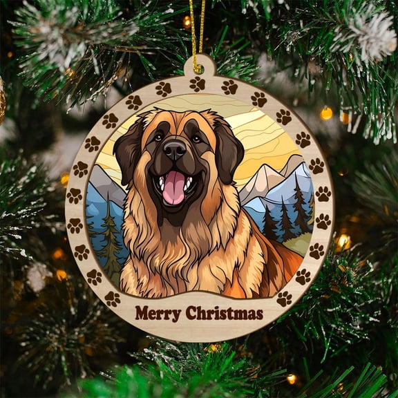 Leonberger Christmas Decorations, Leonberger Dog Christmas Stained Glass Christmas Tree, Leonberger Dog SunCatcher, Christmas Keepsake