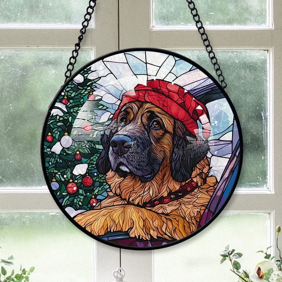 Leonberger Christmas Tree Dog Ornament 2025 - Leonberger Dog Christmas Stained Glass SunCatcher for Window, Dog Christmas Decoration, Christmas Keepsake
