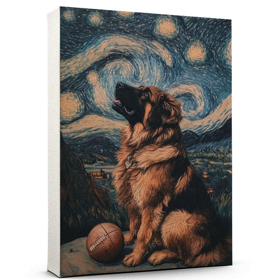 Leonberger Cute Dog American Football Canvas Canvas Retro Leonberger Dog Batter in Action With American Football for Themed Living Room, Pet Shop Decor