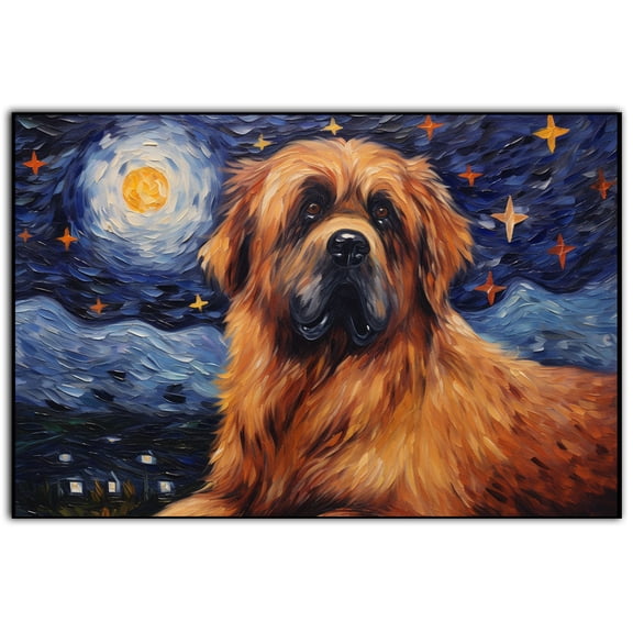 Leonberger Dog Canvas Prints of Starry Night Paintings Reproduction Post-Impressionism Artwork Framed Wall Art for Living Room Home decorations