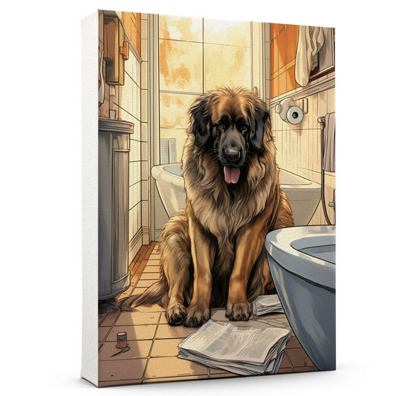Leonberger Dog Canvas Wall Art for Bedroom Living Room Home Decor,Funny Dog Canvas Sitting on The Toilet Animal Pattern Office Artworks, modern wall decor, Ready to Hang