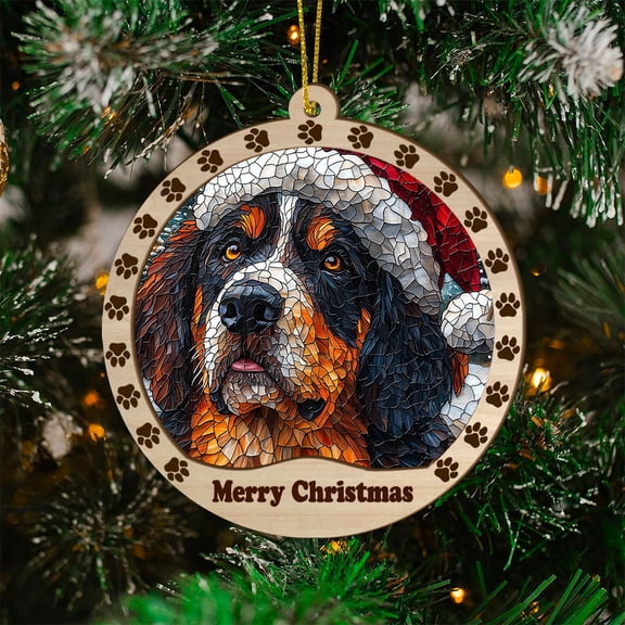 Leonberger Dog Ornament, Leonberger Dog SunCatcher Stained Glass Christmas Tree, Leonberger Dog Decor, Holiday Decorations, Xmas Gift