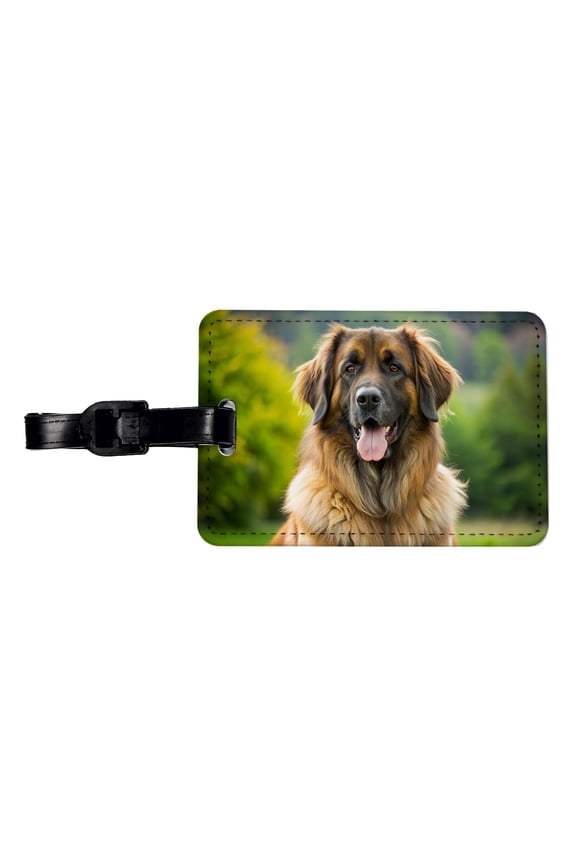 Leonberger Dog Photo Faux Leather Travel Luggage Tag