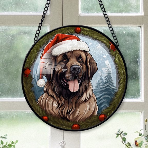 Leonberger Dog stained glass suncatcher, Christmas gift for pet lovers