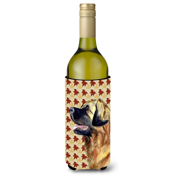 Leonberger Fall Leaves Portrait Wine Bottle Hugger