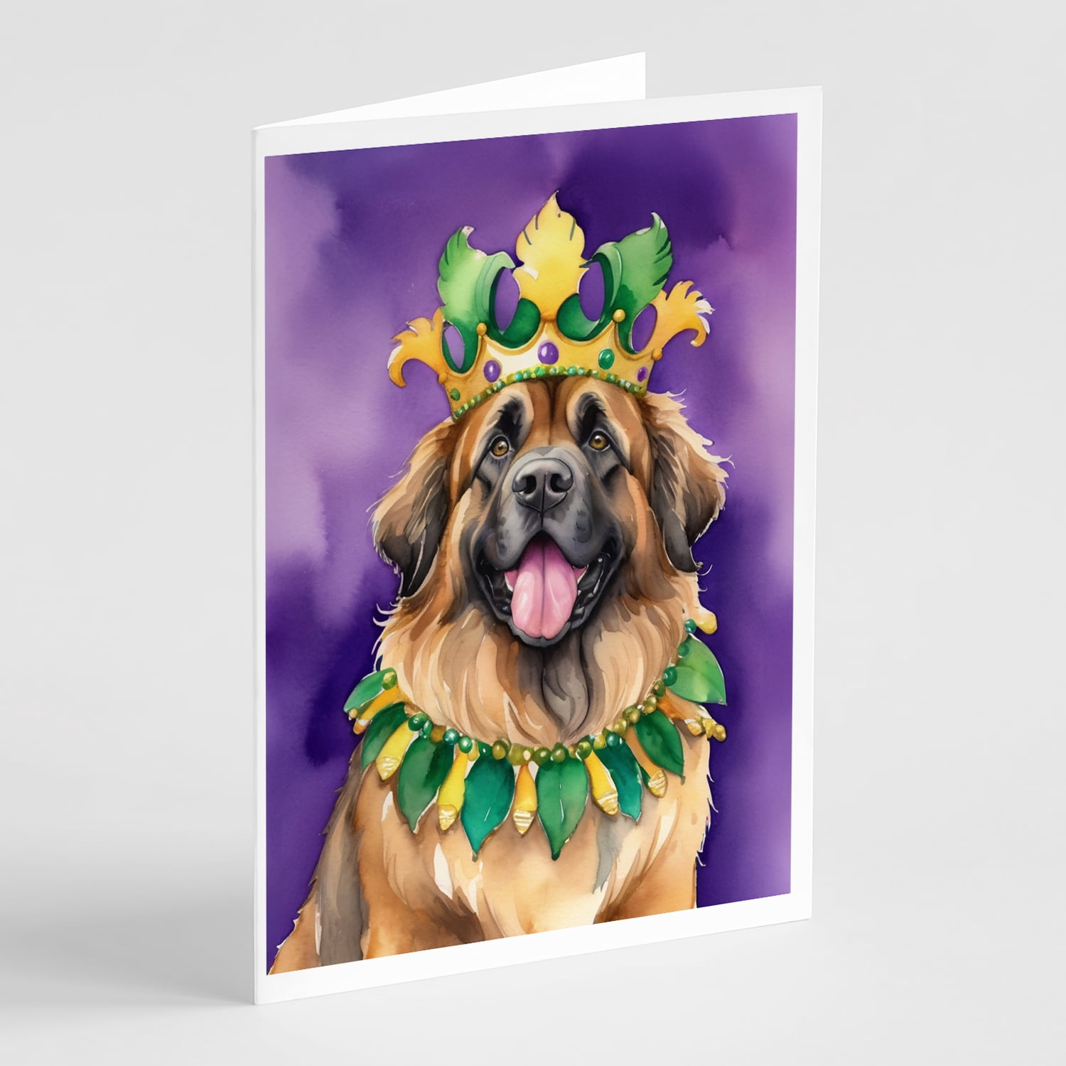 Leonberger King of Mardi Gras Greeting Cards Pack of 8 7 in x 5 in