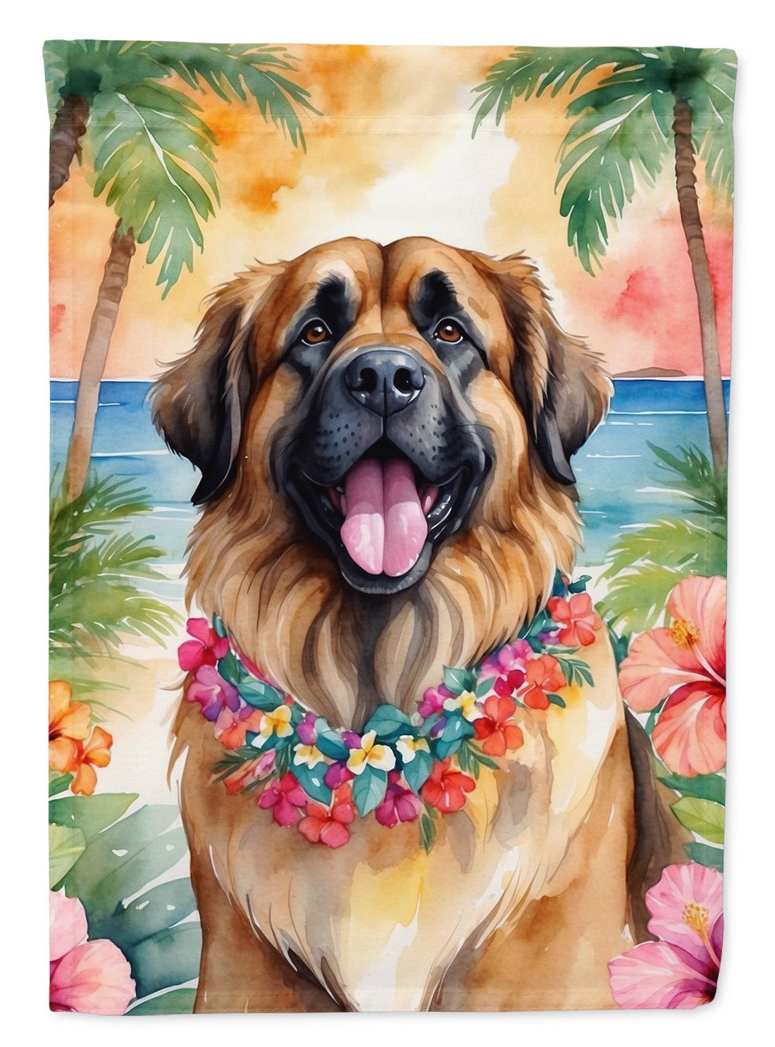 Leonberger Luau Garden Flag 11.25 in x 15.5 in