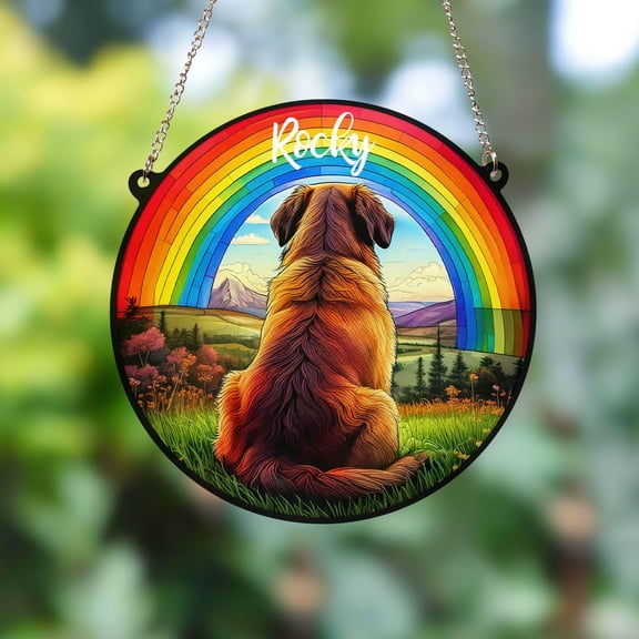 Leonberger Rainbow Bridge Acrylic Suncatcher Window Hanging Personalized Memorial Dog Lover