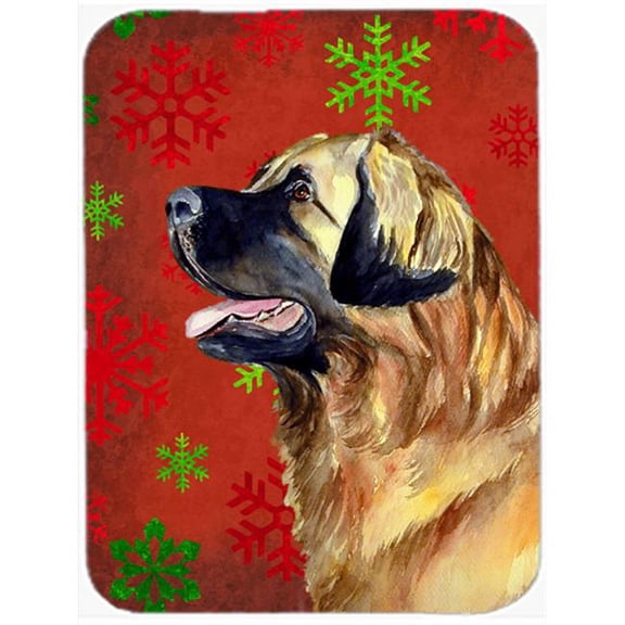Leonberger Red And Green Snowflakes Holiday Christmas Glass Cutting Board - Large