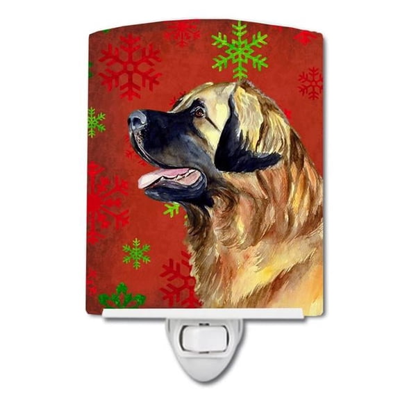 Leonberger Red & Green Snowflakes Holiday Christmas Ceramic Night Light