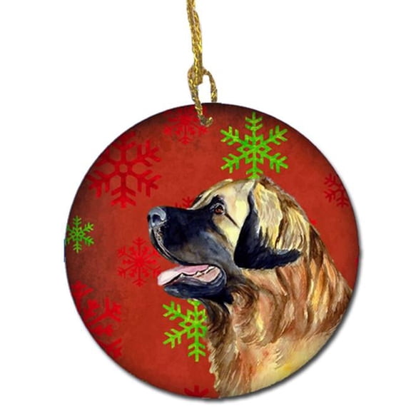 Leonberger Red Snowflake Holiday Christmas Ceramic Ornament