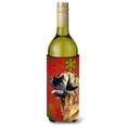thumbnail image 1 of Leonberger Red and Green Snowflakes Holiday Christmas Wine Bottle Hugger, 1 of 1