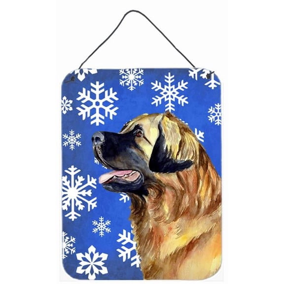 Leonberger Winter Snowflakes Holiday Aluminium Metal Wall Or Door Hanging Prints