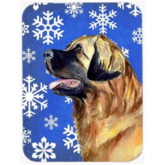 Leonberger Winter Snowflakes Holiday Glass Cutting Board - Large