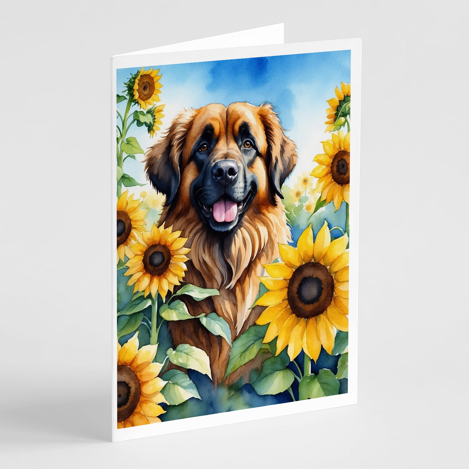 Leonberger in Sunflowers Greeting Cards Pack of 8 7 in x 5 in