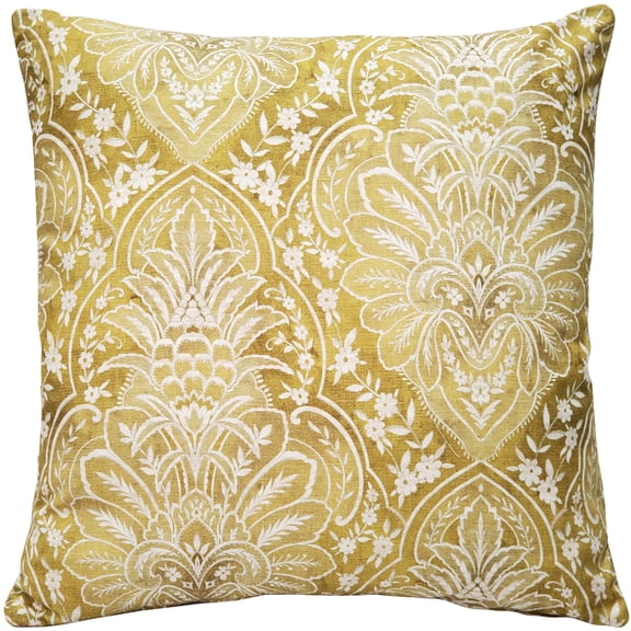 Leone Damask Throw Pillow 21x21 Dijon Yellow Cotton with Polyfill Insert