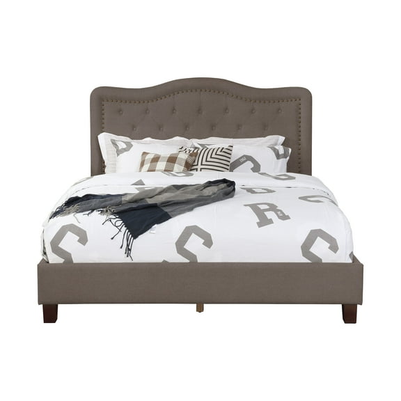 Leonel Signature Queen Size Upholstered Panel Bed, Wingback Platform Bed, Polyester Fabric Tufted Headboard Design, with Nailhead Trim, Brown