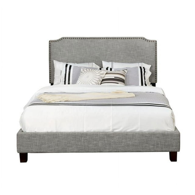 Leonel Signature Queen Size Upholstered Panel Bed with Nailhead Trim, Multiple Colors