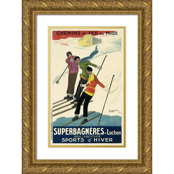 Leonetto Cappiello 11x14 Gold Ornate Wood Frame and Double Matted Museum Art Print Titled - Superbagneres-Luchon (1929)