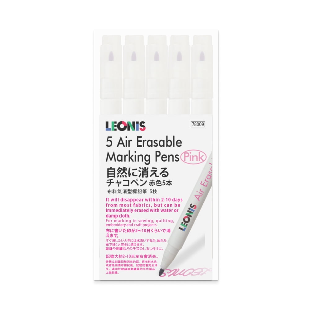 Leonis Disappearing Ink Fabric Marking Pen, 5 Count Pack, Pink