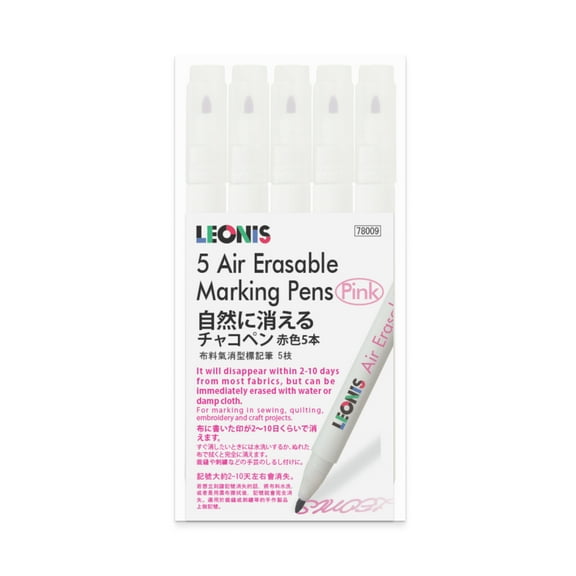 Leonis Disappearing Ink Fabric Marking Pen, 5 Count Pack, Pink