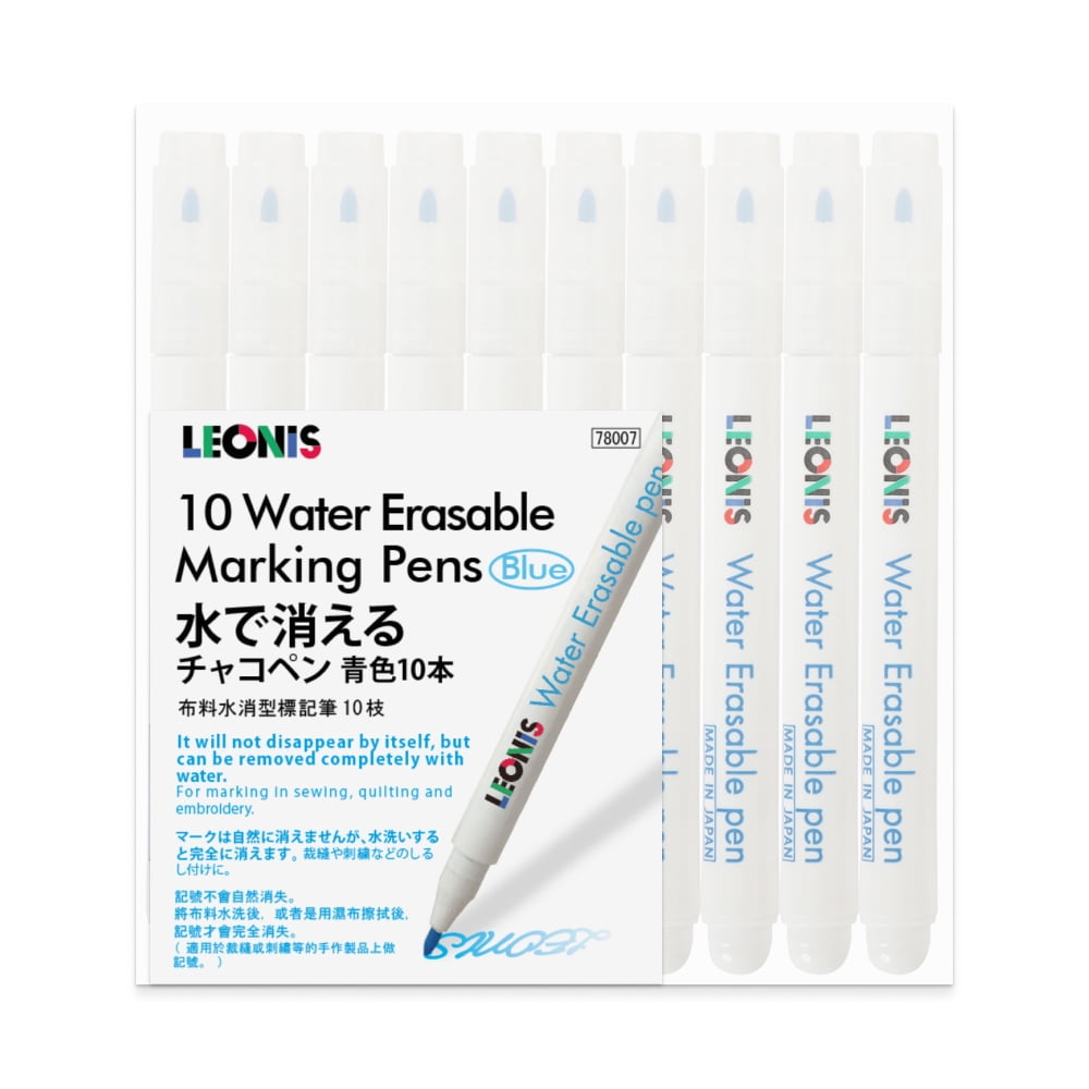 Leonis Water Erasable Fabric Marking Pen Blue Ink, 10 Count Pack