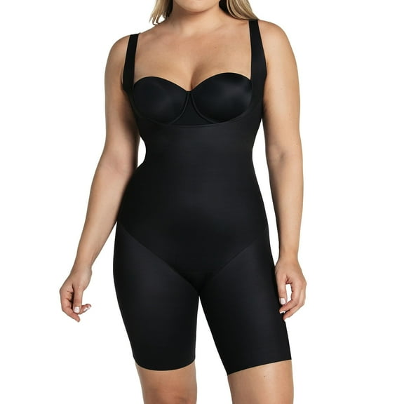 Leonisa Undetectable Edge Mid-Thigh Bodysuit Shaper, Black, X-Large