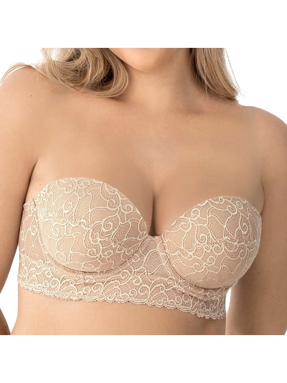 Lace Underwire Bra Wide Supportive Underbust Band - Strapless Push Up Bra