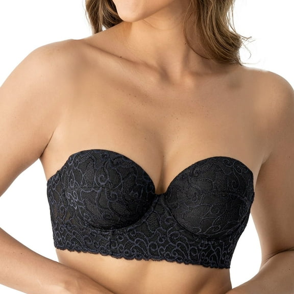 LeSensuel Lace Underwire Bra Wide Supportive Underbust Band - Strapless Push Up Bra