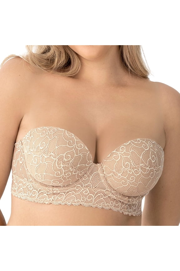 Lace Underwire Bra Wide Supportive Underbust Band - Strapless Push Up Bra
