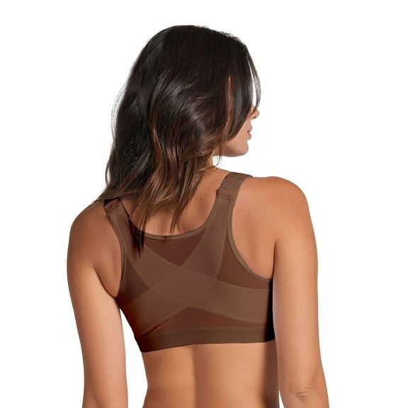 Leonisa Front Closure Posture Corrector Bra - Full Coverage Bras, Wireless Back Support, Front Closure Bras for Women, Easy to Wear Posture, Adjustable Full Coverage Bra-Brown,38B