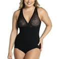 thumbnail image 1 of Leonisa Sheer Stripe Detail Sculpting Bodysuit - Tummy Control Shapewear for Women Black, 1 of 6