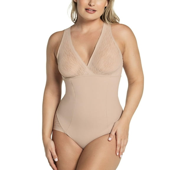 Leonisa Sheer Stripe Detail Sculpting Bodysuit - Tummy Control Shapewear for Women