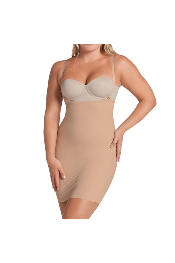 Tummy Firm Control Under Dress Body Shaper for Women - Comfy Open Bust Shapewear Beige