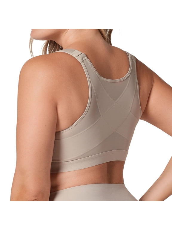 Women's Front Closure Posture Corrector Full Coverage Bra, Beige 34DD
