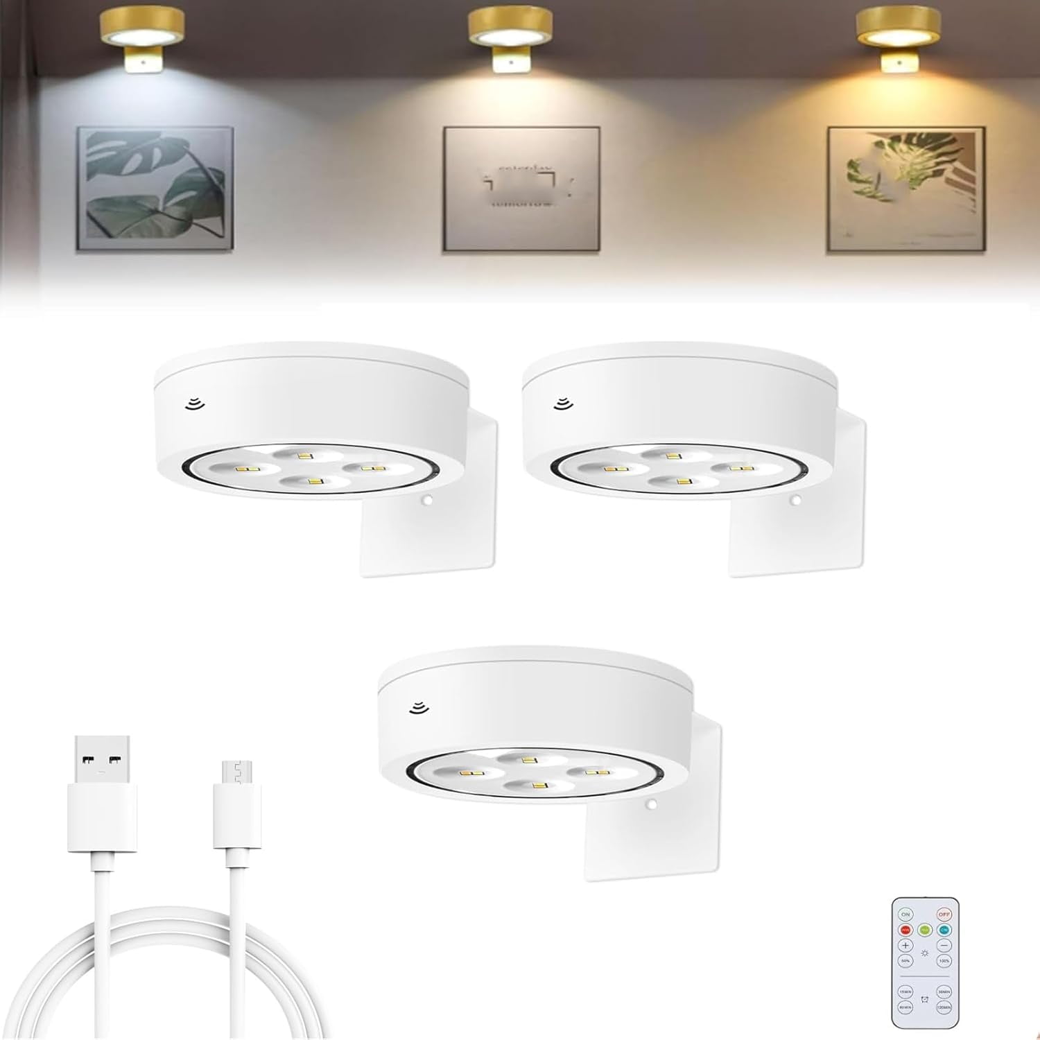 White Battery Operated Magnetic LED Picture Lights with Remote Control